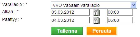 Varallaolojen syöttö suunnitelmassa Varallaolo voidaan suunnitella henkilölle.