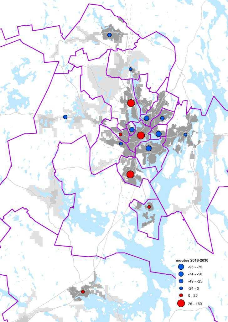 0-6-vuotiaiden väestöarvio: koko kaupungin tasolla määrä laskee Keskusta, Keljonkangas ja Läntinen Palokka keskeiset kasvualueet 2016* 2020 2025 2030 2016-2020 2016-2025 2016-2030 Tikkakoski-Puuppola