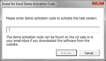 valitse Office Button-Excel Options-Trust Center-Trust Center Settings -Macro Settings-> Disable all macros with notification (Enable macros on use). B. AKTIVOI INVEST FOR EXCEL Kun käynnistät ohjelmiston ensimmäistä kertaa, joudut antamaan koodin.