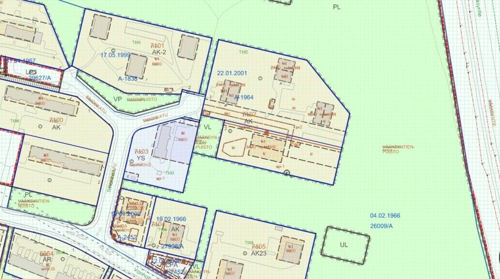 kuuteen kerrokseen 3140 m² sekä alimpaan kerrokseen yhteistiloja 285 m². Autopaikkoja on rakennettava 1ap/80m².