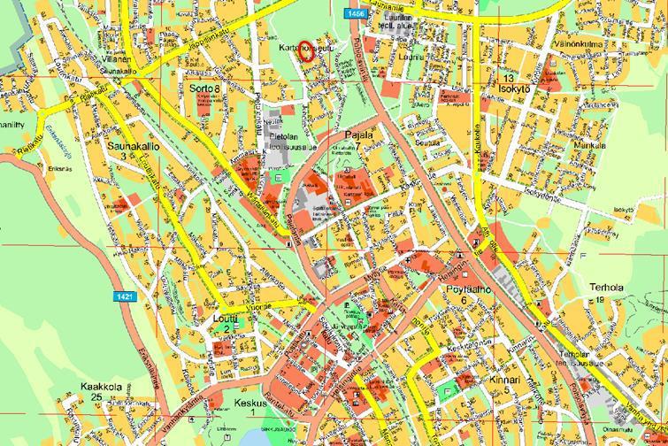 Suunnittelualue käsittää noin 0, 54 ha asuinrakennusten korttelialuetta ja noin 200 m 2 liikennealuetta sekä 700 m 2 lähivirkistysaluetta.