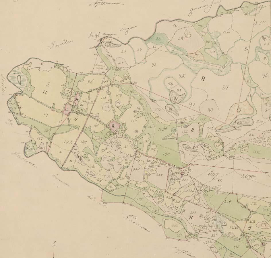 26 Karta öfver Palo bys ägor, den 13 Juni 1854, A.Öhman Axel Abraham Öhmann on v.