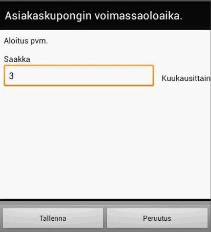 Kanta-asiakaskuponki Mene Päävalikko/Asetukset välilehti Valitse ASIAKAS ASETUKSET/Asetus välilehti Paina Kanta-asiakaskuponki Asiakaskuponki on käytetty = Ilmaisee tulostetaanko