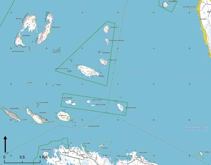 Tutkimusalueen länsiosan saaret Preiviikinlahden suulla eli