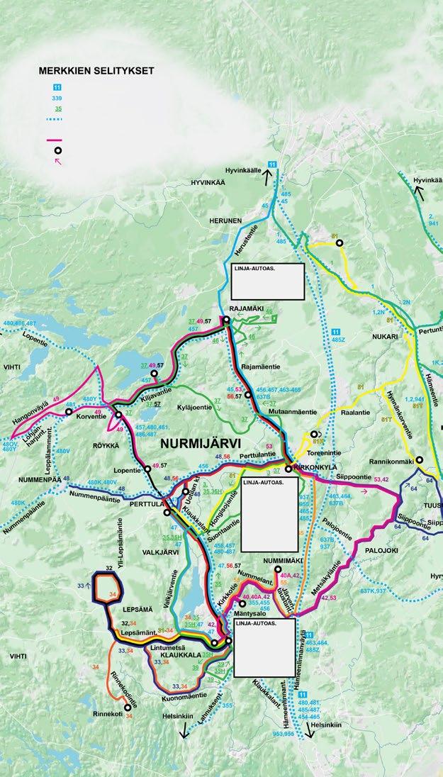 Hyvinkään, Järvenpään, Mäntsälän, Nurmijärven, Pornaisten ja Tuusulan joukkoliikenteen aikataulukirja NURMIJÄRVEN REITTIKARTTA Julkinen tiedote Aikataulunumero Linjanumero Kivenkyydin linja