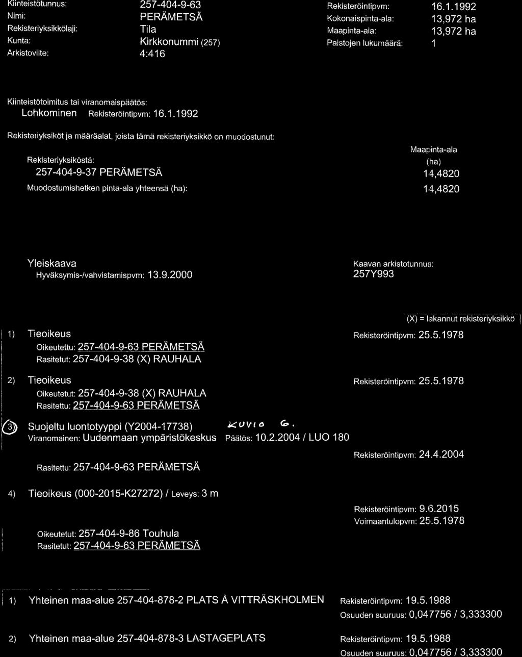 (ha): 1,+,4820 Erottantattomat miiiirdalat ja erillisind luovutetut yhteisalueosuudet Kaavat ja rakennuskiellot i 1) i l - Yleiskaava HyvdksymisJvahvistamispvm: 13.9.