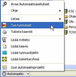 7. Muut toiminnot 7.1 Tunnusten tuonti CISS Base Prosessiautomaatioon voidaan tuoda valmiita tunnusobjekteja joko XML tiedostosta tai ohjelman sisältä PI sovelluksesta.
