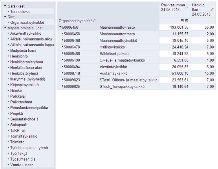 Palkkarakenne Näytönkuva