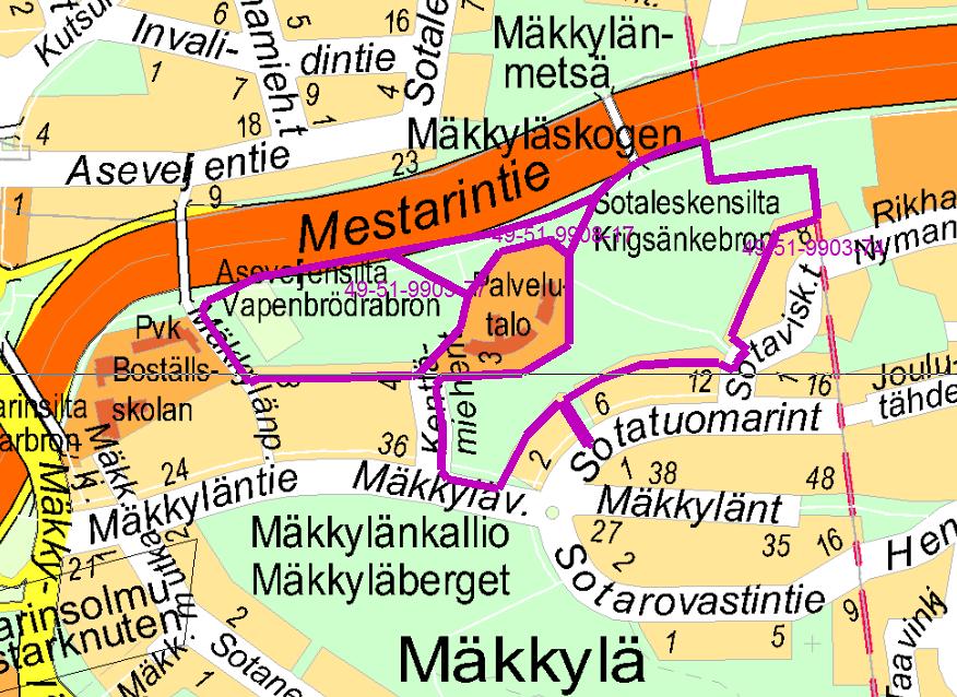 ESPOON KAUPUNGIN KAUPUNKITEKNIIKAN KESKUKSEN luonnonhoito on hakenut maisematyölupaa (2017-1306) Leppävaaraan Sotatuomarin- ja Kenttäpäällikönpuistojen (51 P 57, 51 P 77 ja 51 E 17) metsänhakkuisiin