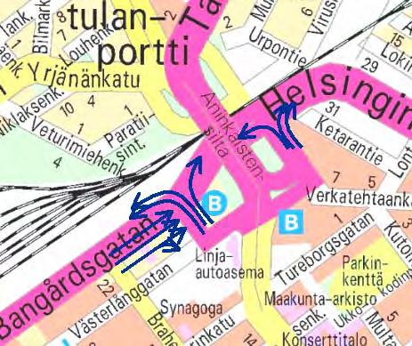 Ajurinkadun risteystä tai Humalistonkadun risteyksen itäpuolella sijaitsevaa, valo-ohjattua VR:n nykyistä tonttiliittymää.