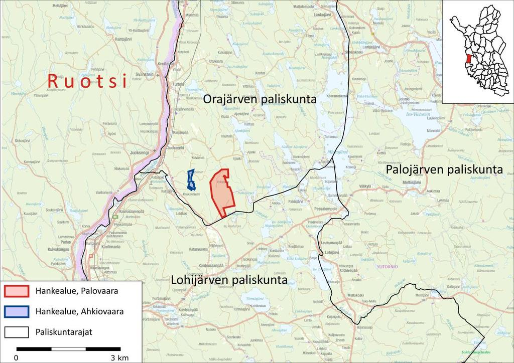 HANKEALUEEN NYKYTILA 8.4.2 Poronhoito Hankealueet sijoittuvat Orajärven paliskunnan eteläosan alueelle (kuva 8.16). Hankealueiden eteläpuolella sijaitsevat Lohijärven paliskunnan alueet.