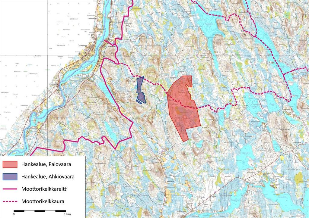 HANKEALUEEN NYKYTILA wpd Finland Oy Kuva 8.17. Hankealueille ja niiden läheisyyteen sijoittuvat viralliset moottorikelkkareitit. 8.5 