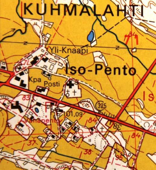 Kartta 6 Peruskarttaotteessa vuodelta 1977 näkyy kivipengerryksen paikalla asuinrakennus. Karttalähde MMH Peruskartta nro. 214112.