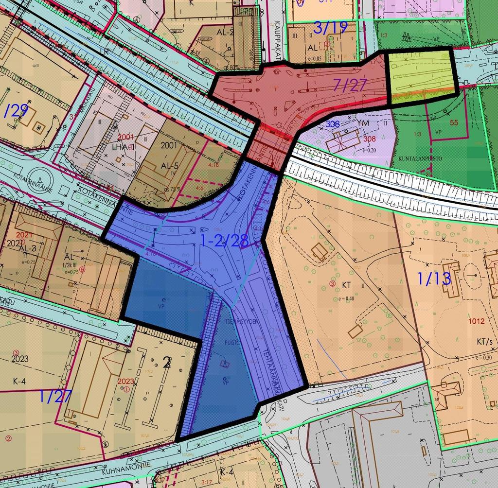 Kaupunginhallitus 28.9.2015 liite nro 1 (10/53) Kaupunginvaltuusto 5.10.2015 liite nro 1 (10/53) Asemakaava Kotakennääntien - Tehtaankadun risteysalue (sininen rasteri) Suunnittelualueella on voimassa kaupunginvaltuustossa 25.