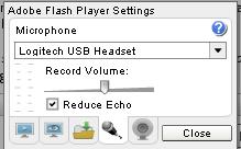Flash Playerin mikrofonin säätö tapahtuu klikkaamalla AC-ikkunan päällä hiiren oikealla painikkeella ja valitse Settings Klikkaa sitten vasemmalla painikkeella mikrofonin kuvaa ja tarkista, onko