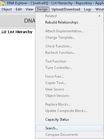 27 3.1.4 Hakutyökalu Hakutyökalu avataan DNA Explorerin Design-valikosta komennolla Search (Kuva 24). Kuva 24.
