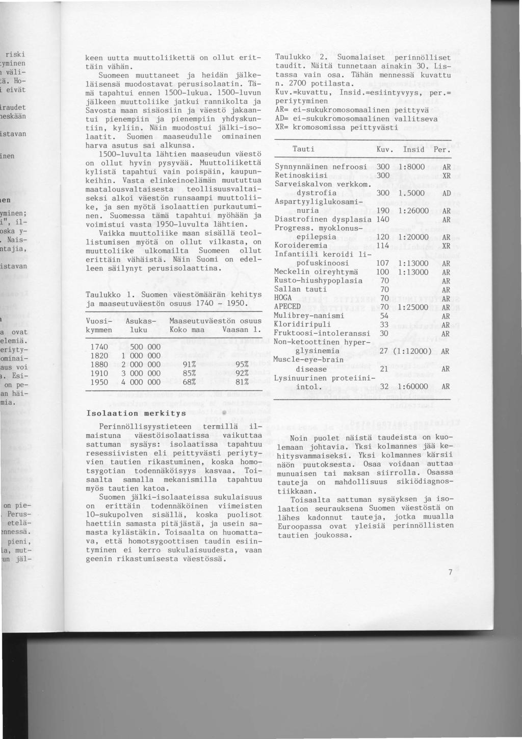 keen uutta muuttoliiketta on o11ut eriltdin viihiin. Suoneen nuuttaneet ja heidiin j;i1keldisensd nuodostavat perusisolaatln. Tiime tapahtui ennen 1500-1ukua.