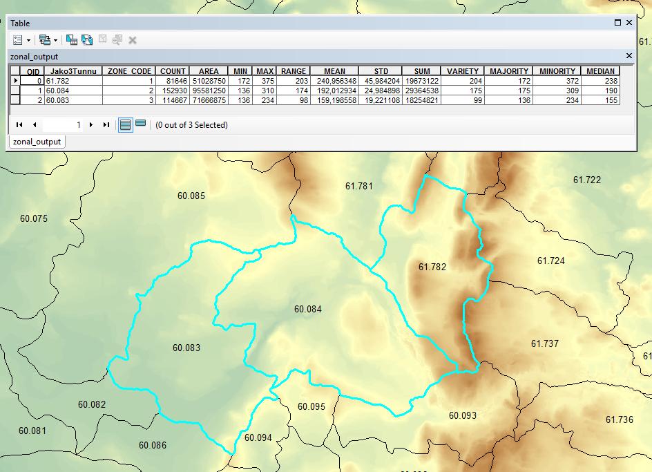 Zonal Statistics as Table Esimerkiksi