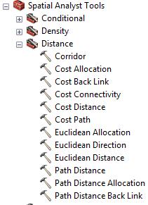 Kustannuspinta-analyysi Spatial Analyst Tools Distance -työkalut Perus -kustannuspinta-analyysi Yksittäisen reitin laskenta, Cost Distance