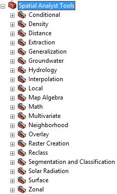 Rasterimenetelmät ArcGIS:ssä Pääsääntöisesti ArcGIS:n rasterimenetelmät löytyvät Spatial Analyst Toolsin alta Menetelmiä (osin samoja) on myös 3D Analyst