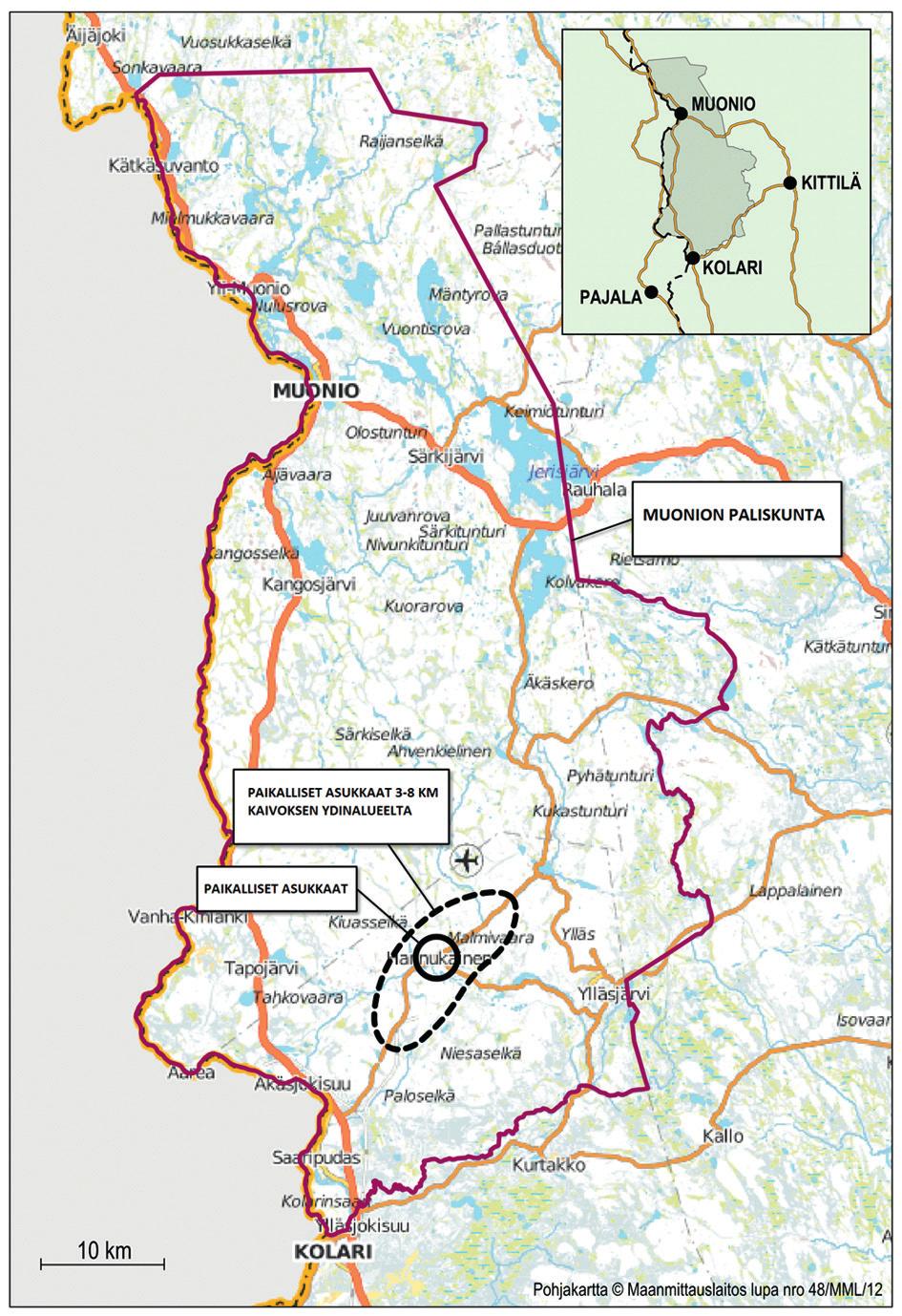 Kuva 11-15-1. Sosiaalisten vaikutusten arvioinnissa määritellyt vaikutusalueet.