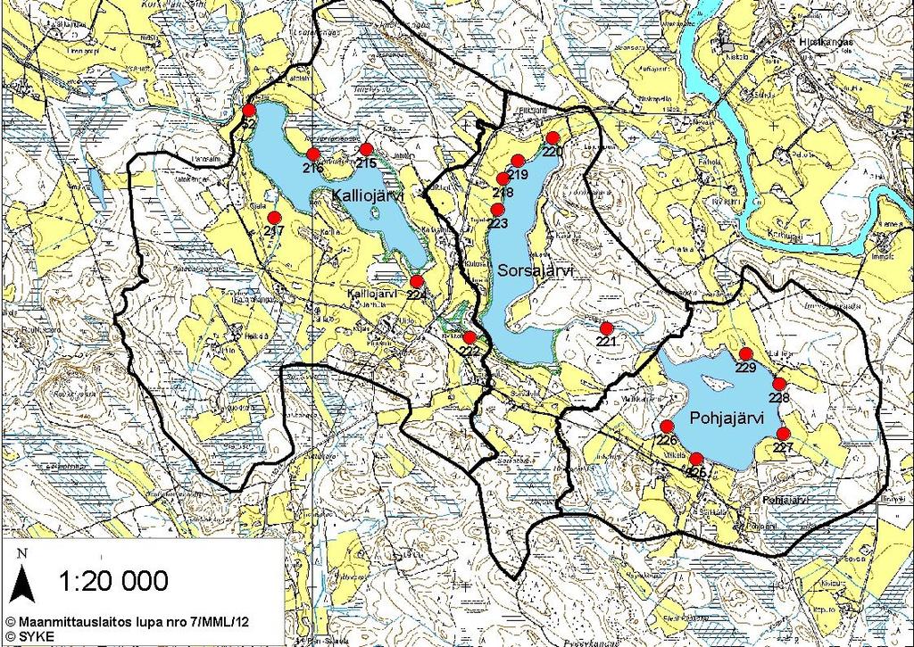 21 3 Tutkimus- ja suunnittelualue Tutkimus- ja suunnittelualueella sijaitsee kolme toisistaan erillistä järviallasta (Kuva 5).