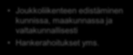 Joukkoliikenteen toimivaltainen viranomainen Palvelutason toteuttaminen Liikennepalveluiden suunnittelu Järjestämistapapäätös Lausuntojen antaminen Liikennöitsijäyhteistyö Viranomaisyhteistyö