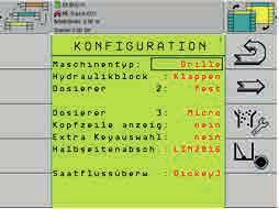 KONFIGURAATIO 1 Konetyyppi : Kylvö Hydraulilohko : Kääntö Annostelija 2 : kiinteä Annostelija 3 : Mikro Näytön otsikko : ei Lisäavainvalinta : ei Puoliskon poisk. : LIN2016 Siemenv.