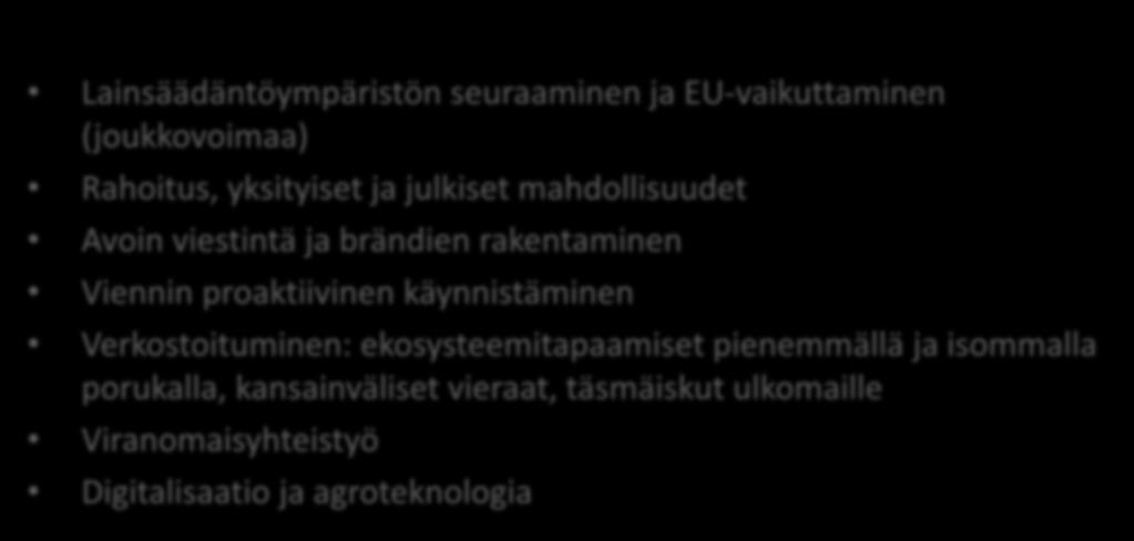 Ravinteiden kierrät yk s en lapimurto Ekosysteemin esittely Ekosysteemin toiminta Mahdollistavat toiminnot Lainsäädäntöympäristön seuraaminen ja EU-vaikuttaminen (joukkovoimaa) Rahoitus, yksityiset