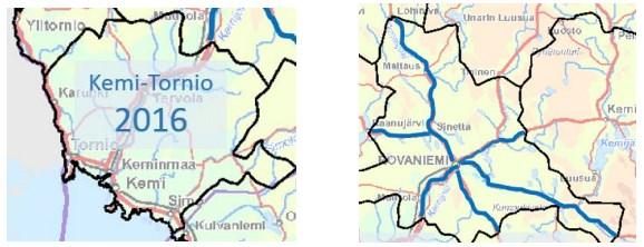 Lappi Keski-Suomi 33 Kuva 15: Kemi-Tornion hoitourakka-alue sekä Rovaniemen ympäristön päätiet (PEHKO-projektin toimintasuunnitelma).