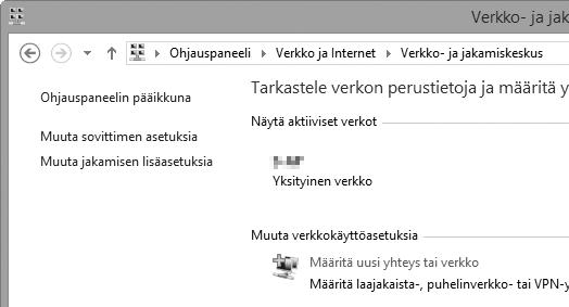 Windows 8.1/Windows 7 1 Avaa Verkko- ja jakamiskeskus. Valitse Verkko ja internet > Verkko ja jakamiskeskus kohdassa Ohjauspaneeli.