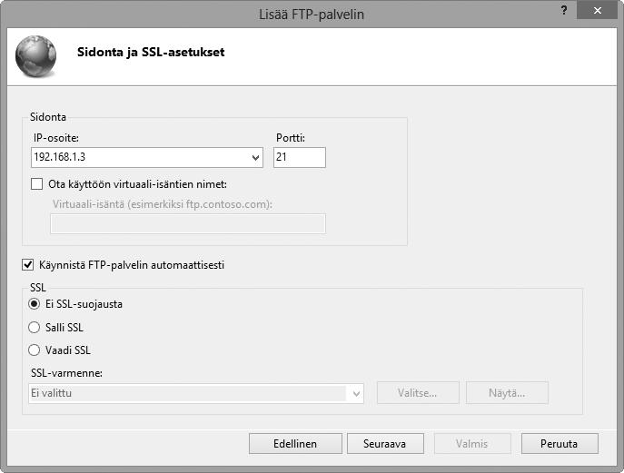 11 Valitse varmenne ja SSL-asetukset.