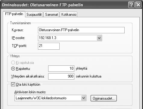 FTP-palvelin ja valitse Ominaisuudet.