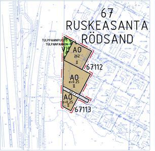 Osallistumis- ja arviointisuunnitelma nro 002047, 31.5.2016 sivu 7 Alustava luonnos tulevista tonteista AO = Erillispientalojen korttelialuetta. VL = Lähivirkistysaluetta. e=0.