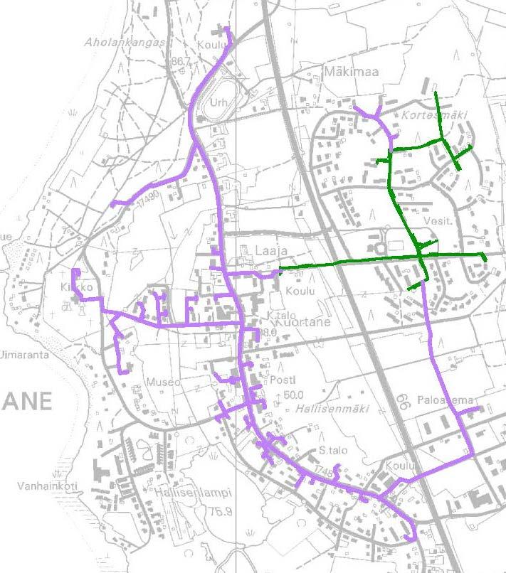 Kuortaneen kaukolämpöverkon laajennussuunnittelun Kuortaneen energiaosuuskunnan toimesta kesällä 2008.