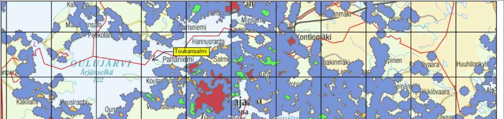 92 Kuva 80. Purkupaikkavaihtoehtojen YKR:n mukainen yhdyskuntarakenne vuonna 2010. Yksittäinen asuinrakennus aiheuttaa 2250 m halkaisiltaan olevan maaseutuasutusympyrän.