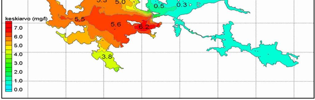 Laaja-alaisemmin alusveden pitoisuusnousut ovat tasoa 10 20 mg/l.