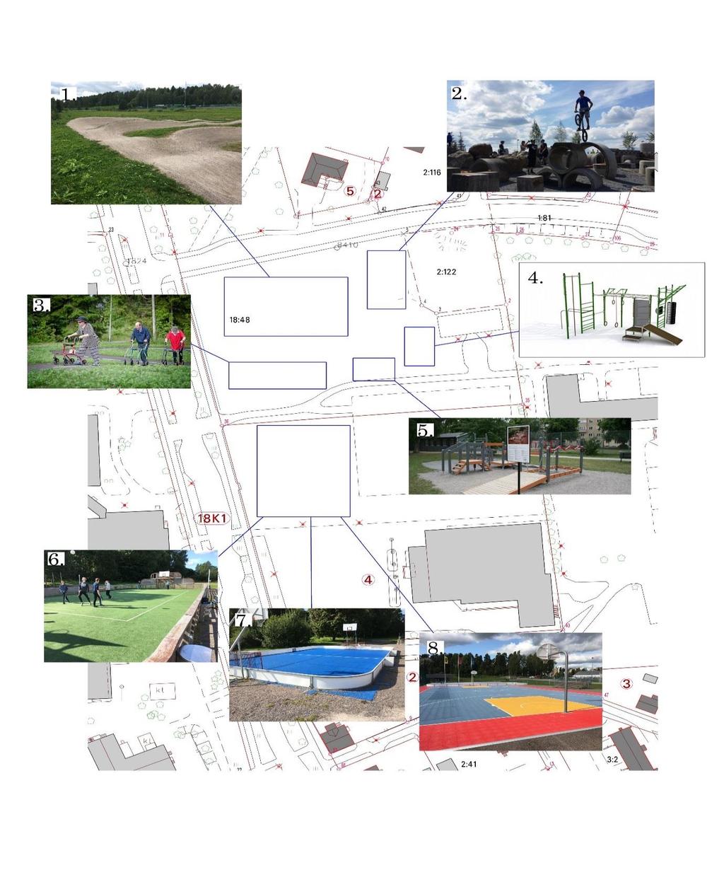 Liite 2. Ehdotus PUNTin alueen käytöstä lähiliikuntapaikkana 1. Cyclo-cross pyörärata 2. Biketril alue 3.