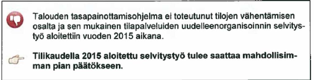 2016 54 Valmistelija: tekninen johtaja Kari Kentala Kaupunginvaltuusto käsitteli vuoden 2015 tarkastuskertomusta kokouk ses saan 6.6.2016. Valtuusto lähetti tarkastuskertomuksen edelleen kaupunginhallitukselle ja lautakunnille käsiteltäväksi.