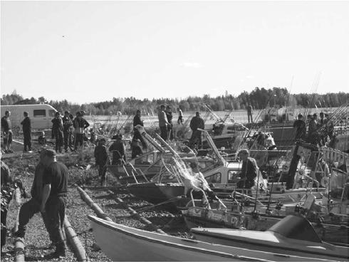 Kuva 7. Kisakeskuksen ranta ennen kilpailua. Rannan fyysisten puitteiden ohella veneen koko ja miehistön määrä vaikuttavat rantautumisen tekniikoihin.