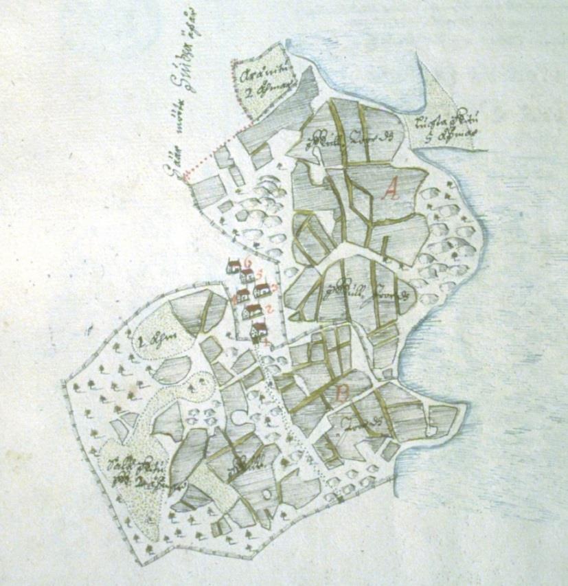 5 Havainnot Yleiskartta ja vanhat kartat Kartalla punaisella 1644 kartalta tulkittu tontin sijainti - sen paikannus on tulkinnanvarainen eikä välttämättä kovin tarkka.