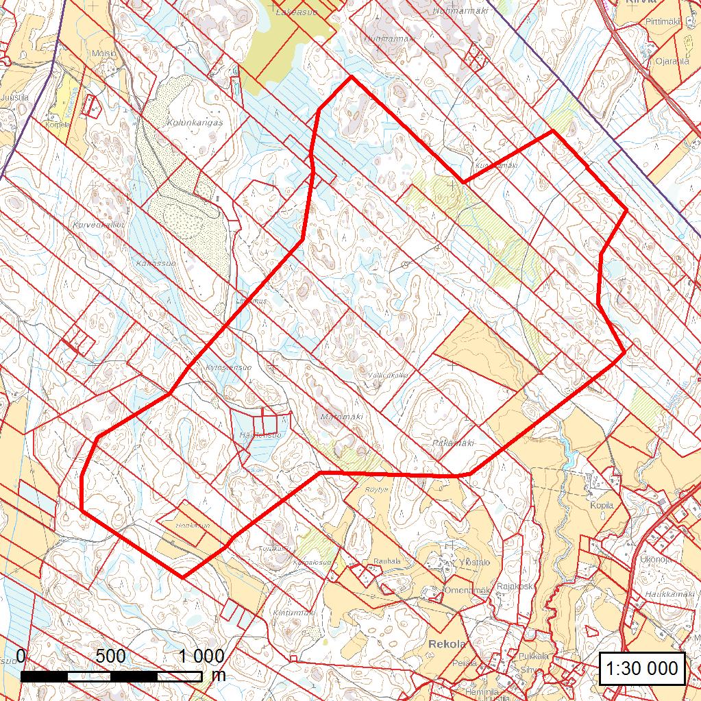 kilometrin päässä Lahden keskustasta. Alueella on melko tasainen topografia. Maaperän laatu vaihtelee. Alue muodostuu useista 20 50 ha kiinteistöistä.