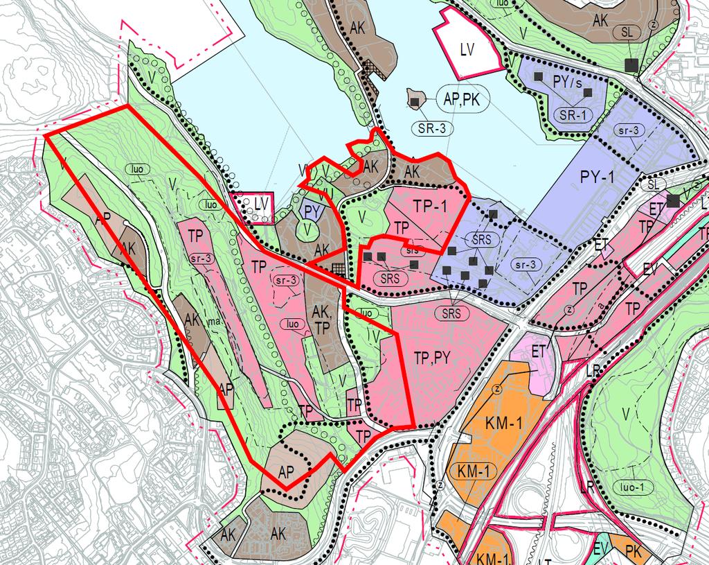 Kuopion kaupunki Pöytäkirja 22/2014 8 (24) 276 Kartta 2. Kaupan kohteena olevat alueet on esitetty punaisella rajauksella nähtävillä olleen osayleiskaavaehdotuksen kartalla.