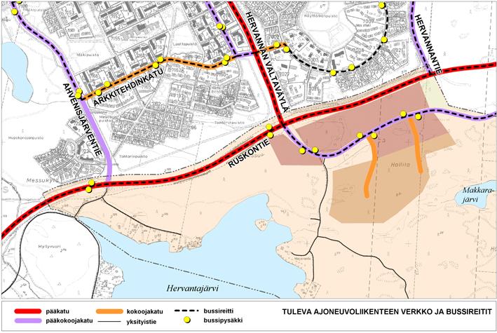 Vesihuolto rakennetaan Ruskonkehän alikulun kautta katu- ja puistoalueita pitkin kiinteistöille.