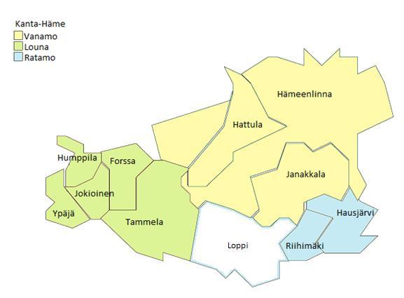 Kartta 4. Kanta-Hämeen kirjastokimpat 2016. Taulukko 8. Kanta-Hämeen kirjastojen perustietoja 2016. Kanta-Häme Kuntia 11 Väestö -alle 15 v.