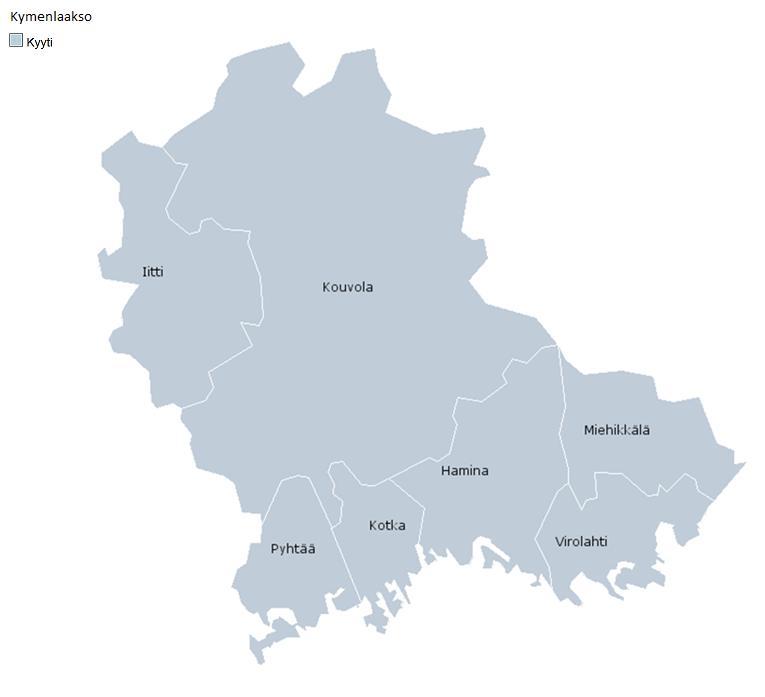 Kartta 5. Kymenlaakson kirjastokimppa 2016. Taulukko 9. Kymenlaakson kirjastojen perustietoja 2016. Kymenlaakso Kuntia 7 Väestö -alle 15 v.