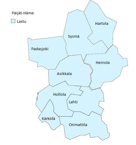 Kartta 10. Päijät-Hämeen kirjastokimppa 2016. Taulukko 10. Päijät-Hämeen kirjastojen perustietoja 2016. Päijät-Häme Kuntia 9 Väestö -alle 15 v.