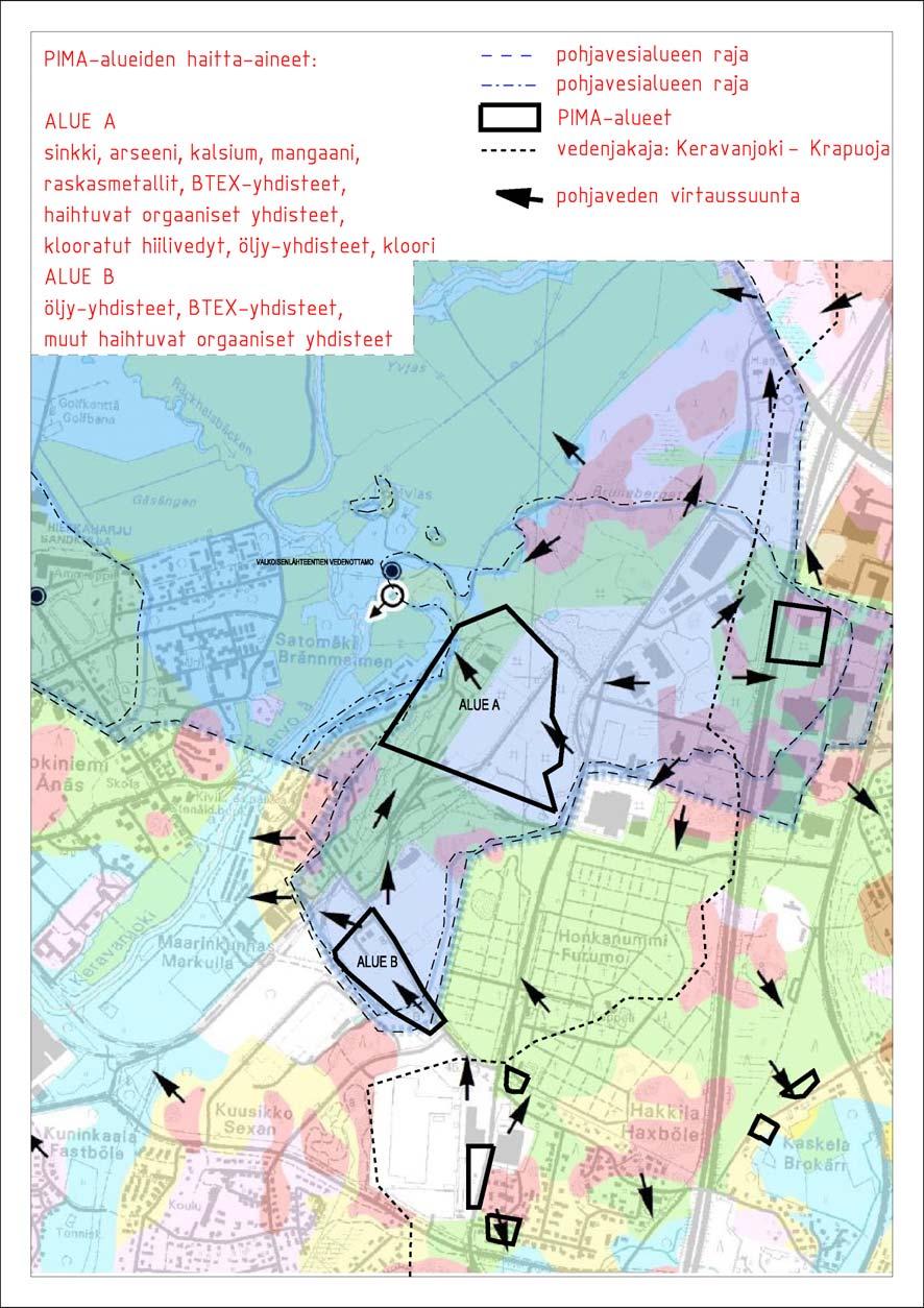 Edellä mainitun lähteen mukaan selvitysalueen pilaantuneilla maa-alueilla on todettu seuraavia kriittisiksi arvioituja haitta-aineita eli riskien kannalta olennaisia haittaaineita: sinkki, arseeni,