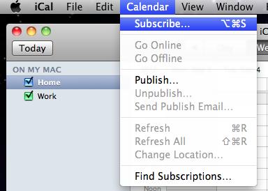 Valitse Calendar-valikosta Subscribe.