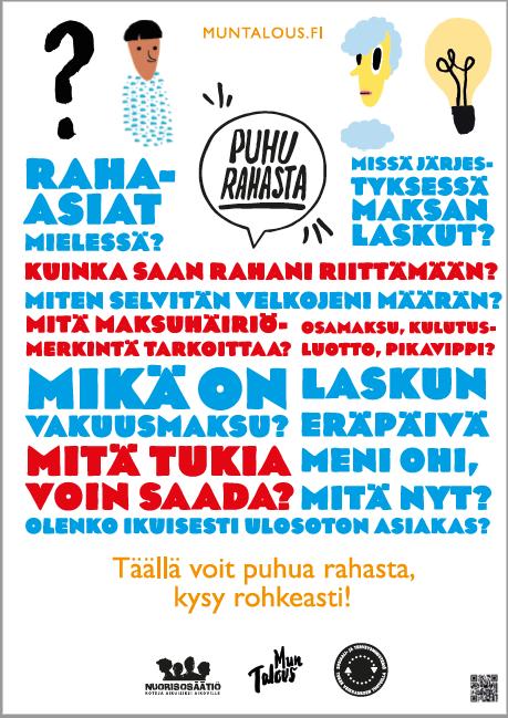 Puhu rahasta -juliste Kannustaa nuoria ja ammattilaisia ottamaan rahaasiat puheeksi.